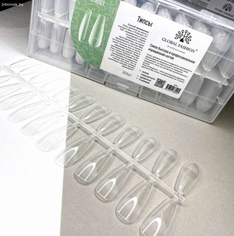 Гелевые типсы (стилет,прозрачные), 1 пластина - 24 типсы